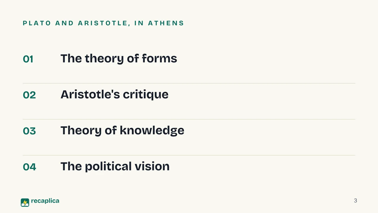 Slide 3 of the presentation on Aristotle and Plato: Plato and Aristotle, in Athens