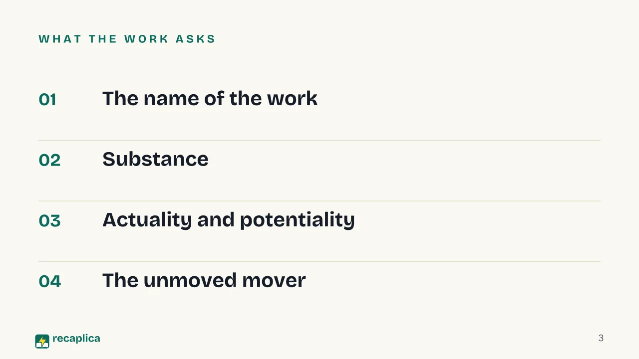Slide 3 of the presentation on Aristotle Metaphysics Explained: What the work asks