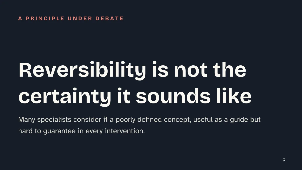 Slide 9 of the presentation on Art Restoration: Reversibility is not the certainty it sounds like