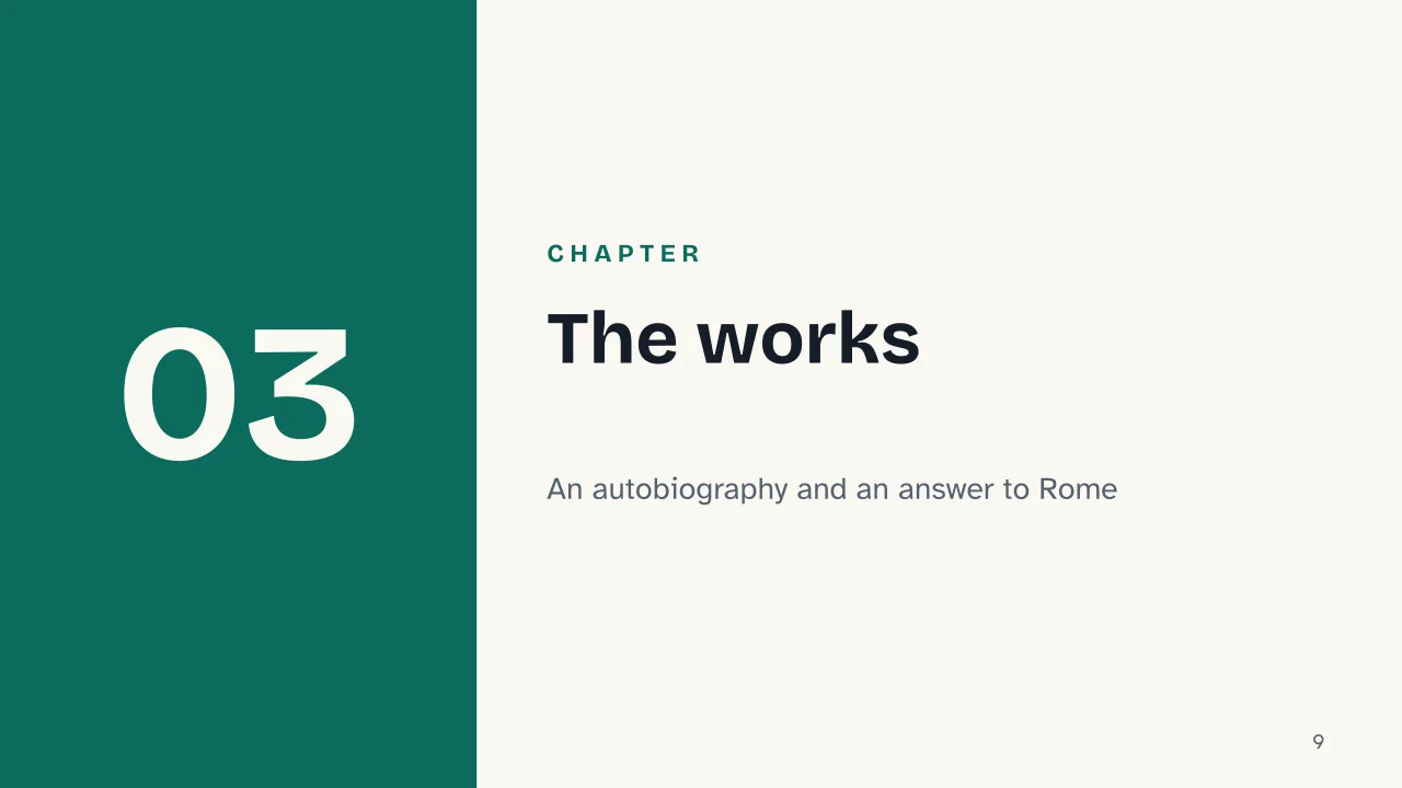 Slide 9 of the presentation on Saint Augustine of Hippo: Chapter 03: The works