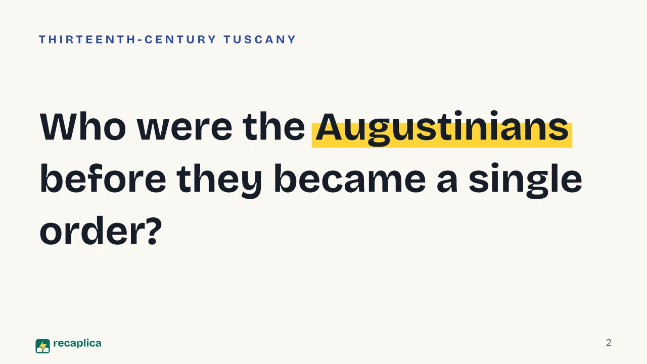 Slide 2 of the presentation on Augustinians: Who were the Augustinians before they became a single order?