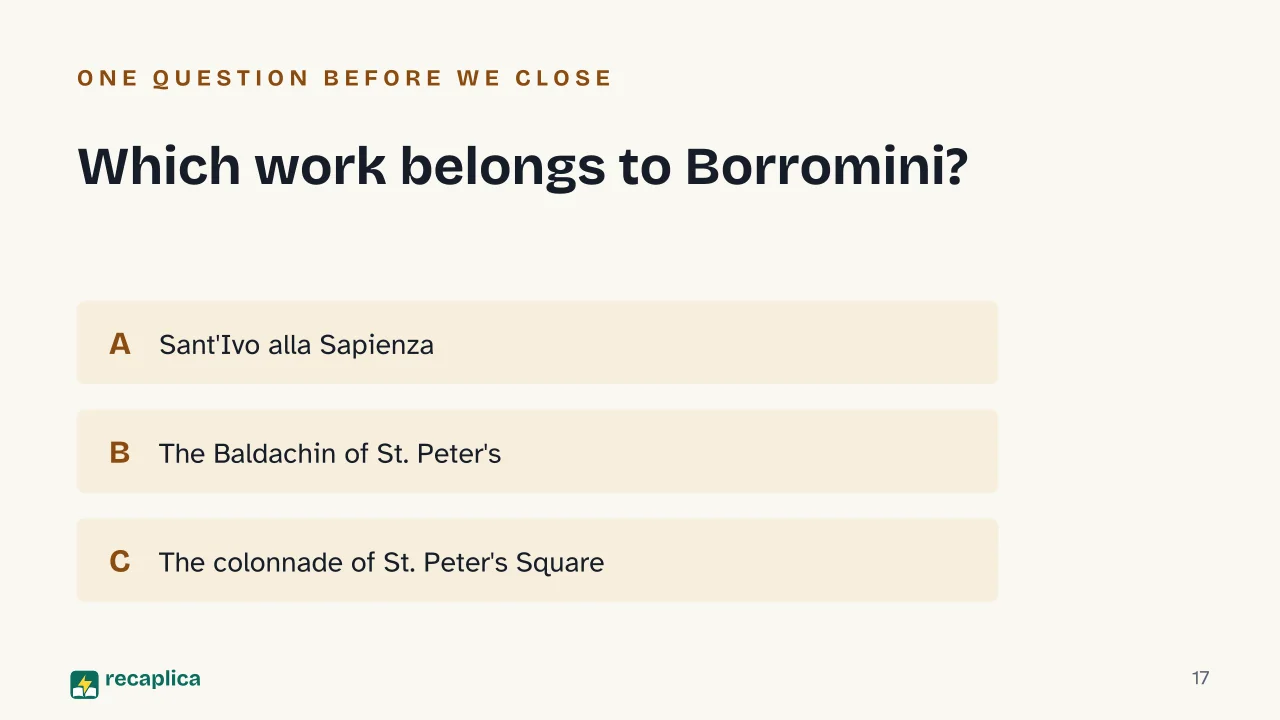 Slide 17 of the presentation on Bernini and Borromini: Which work belongs to Borromini?