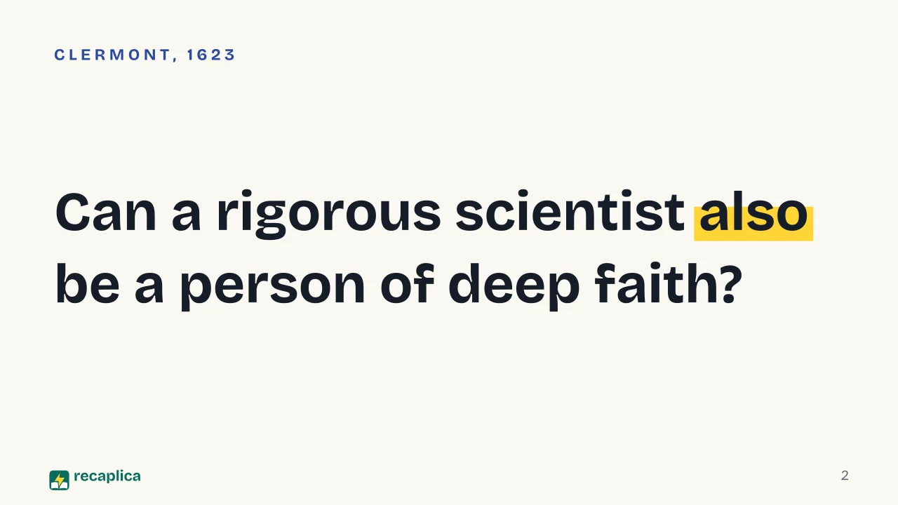 Slide 2 of the presentation on Blaise Pascal: Can a rigorous scientist also be a person of deep faith?