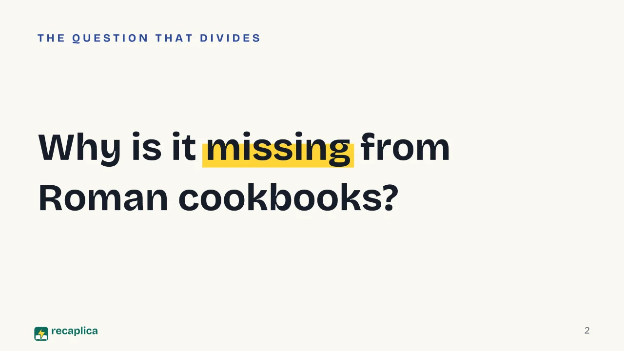 Slide 2 of the presentation on The History of Carbonara: Why is it missing from Roman cookbooks?