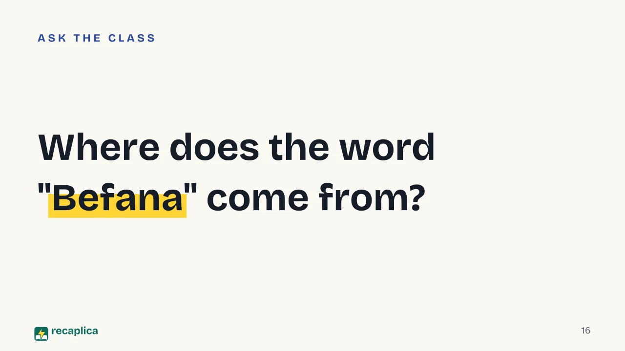 Slide 16 of the presentation on History of Christmas: Where does the word "Befana" come from?