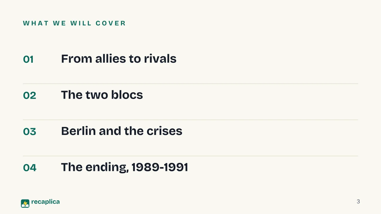 Slide 3 of the presentation on The Cold War: What we will cover