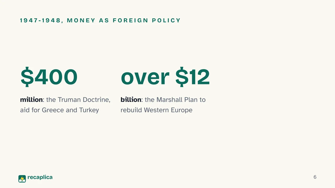 Slide 6 of the presentation on The Cold War: 1947-1948, money as foreign policy