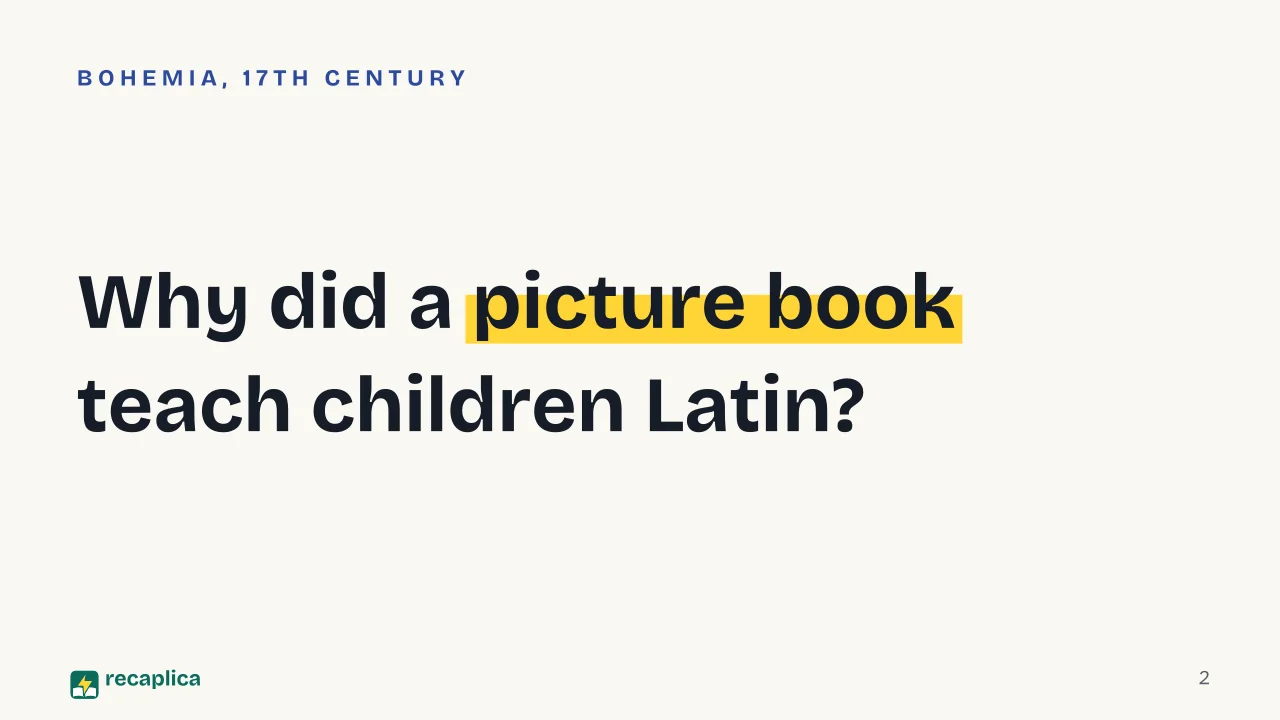 Slide 2 of the presentation on Comenius: Why did a picture book teach children Latin?