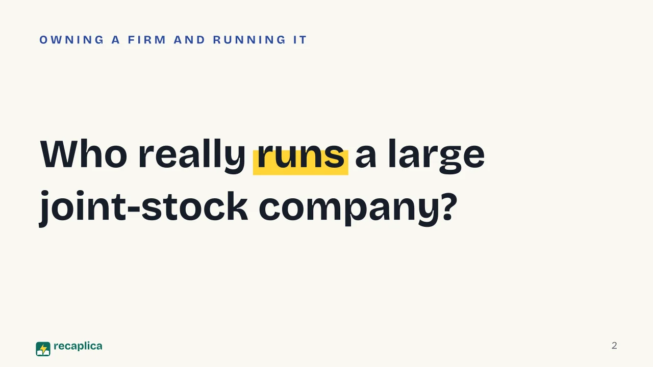 Slide 2 of the presentation on Conflict Theory in Sociology: Who really runs a large joint-stock company?