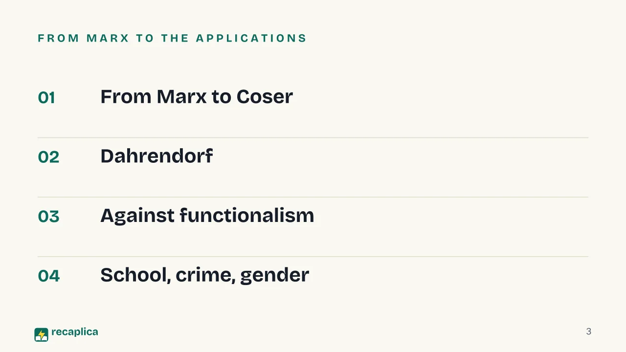 Slide 3 of the presentation on Conflict Theory in Sociology: From Marx to the applications