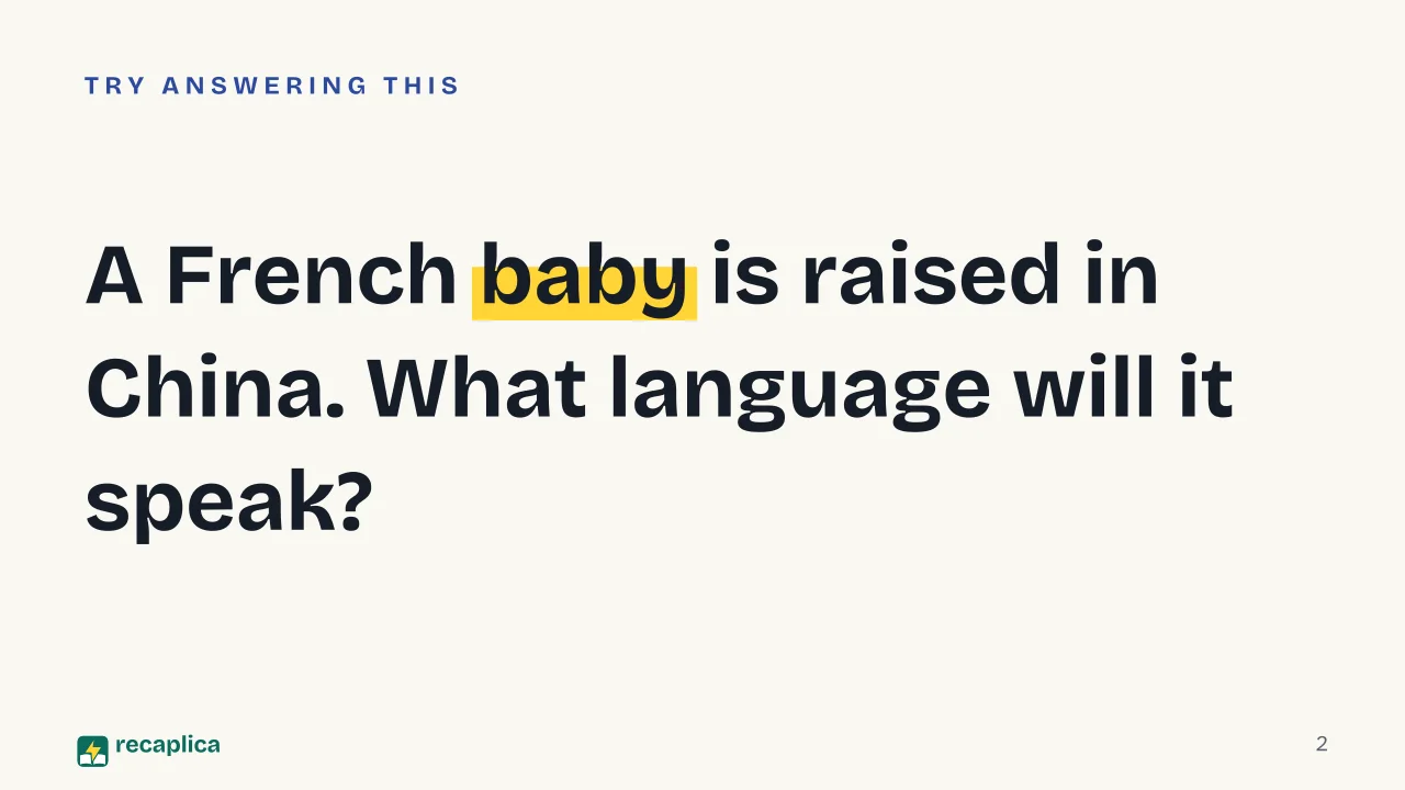 Slide 2 of the presentation on Definition of Culture in Anthropology, from Tylor to Geertz: A French baby is raised in China. What language will it speak?