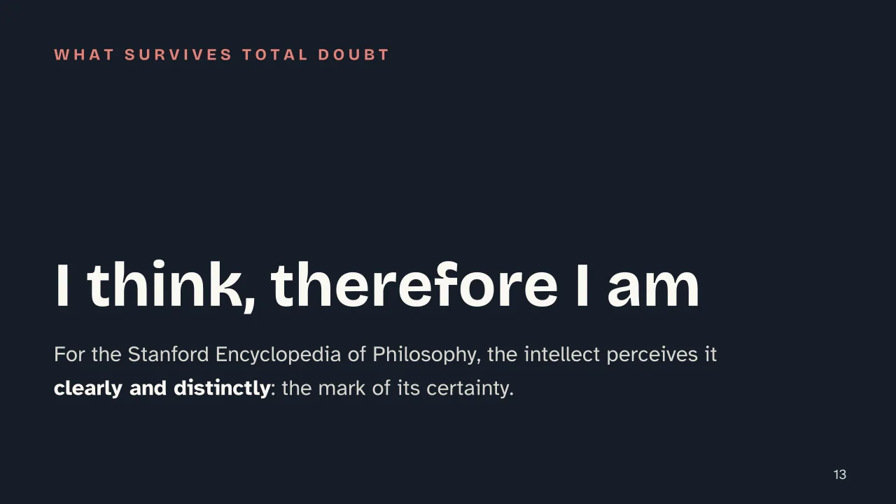 Slide 13 of the presentation on Descartes' Method: I think, therefore I am