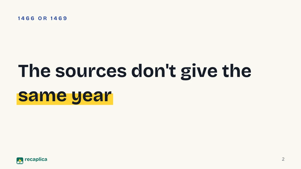 Slide 2 of the presentation on Erasmus of Rotterdam: The sources don't give the same year