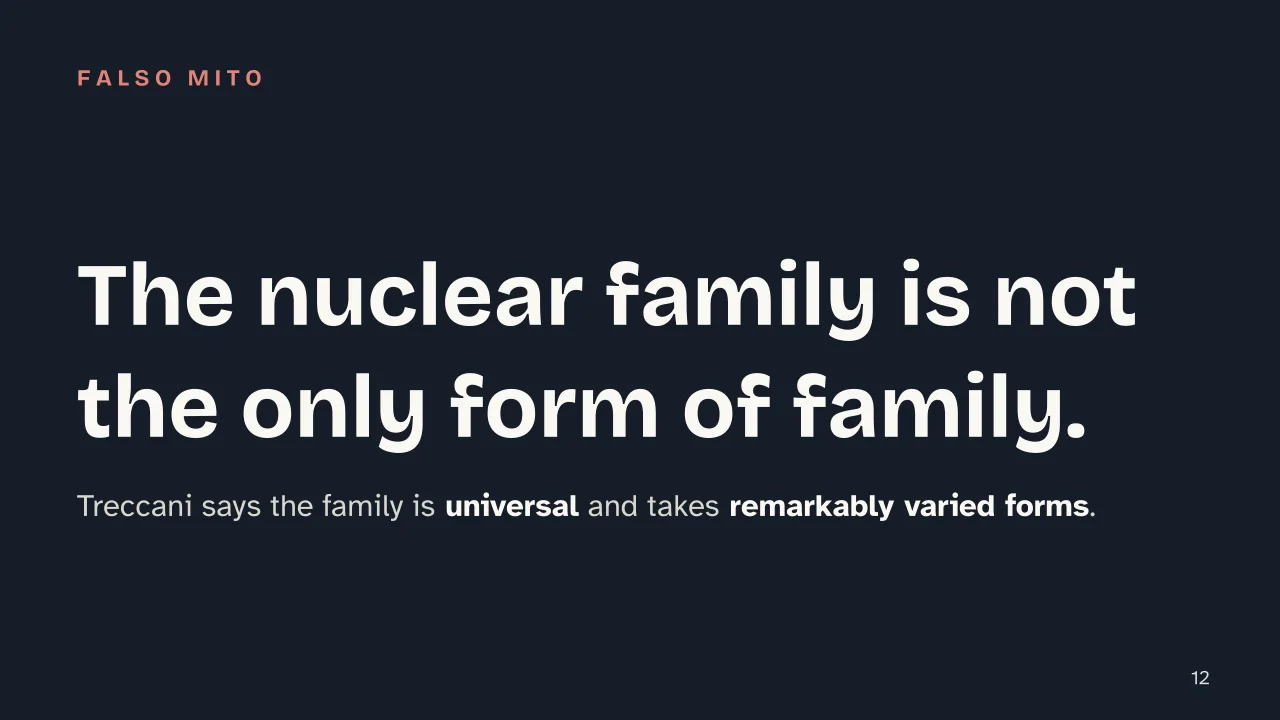 Slide 12 of the presentation on What Is Kinship? Types of Family, Descent and Residence Across Cultures: The nuclear family is not the only form of family.