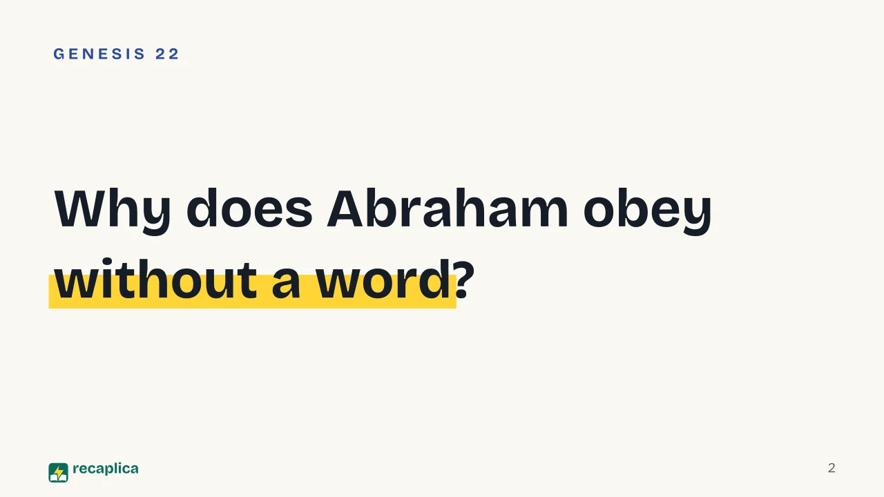 Slide 2 of the presentation on Fear and Trembling by Kierkegaard: Why does Abraham obey without a word?