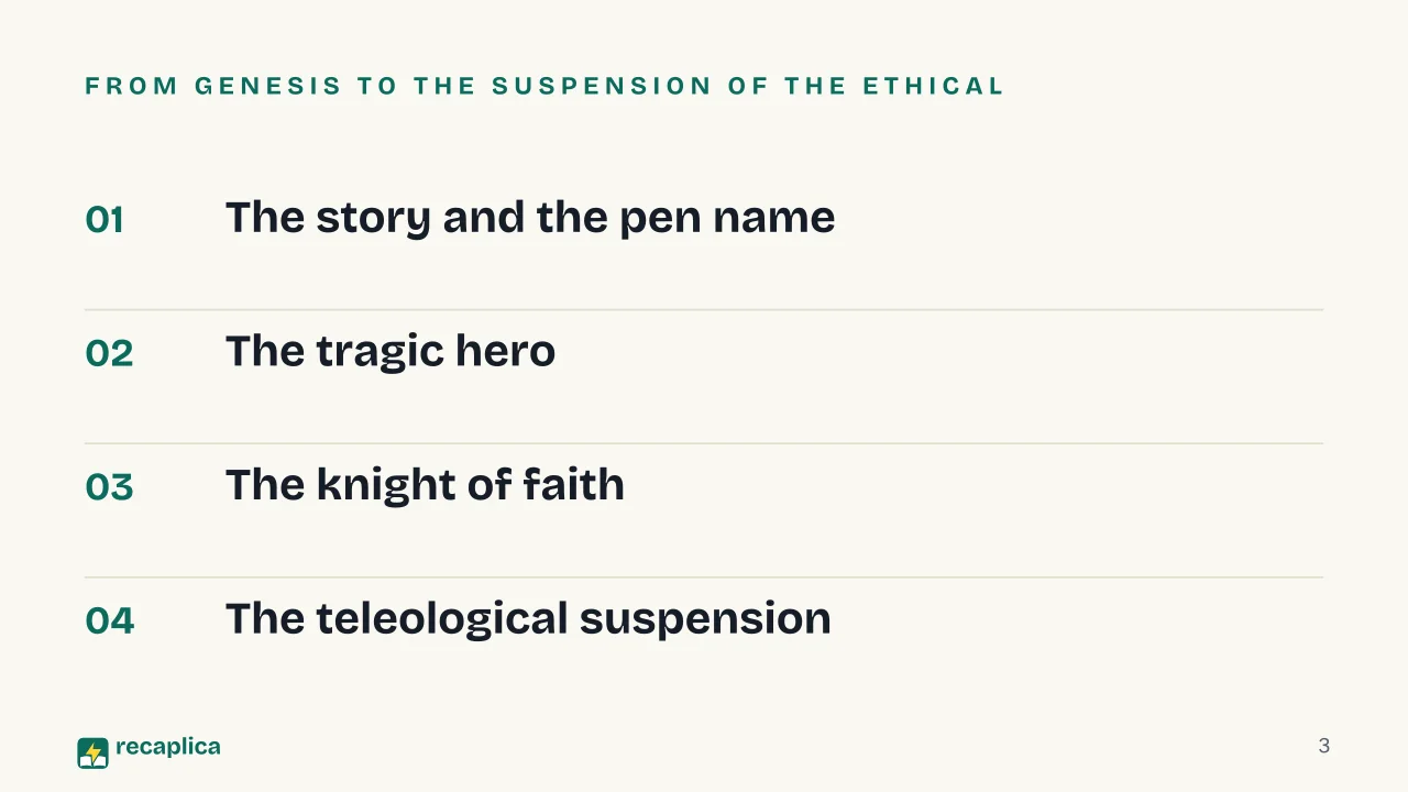 Slide 3 of the presentation on Fear and Trembling by Kierkegaard: From Genesis to the suspension of the ethical