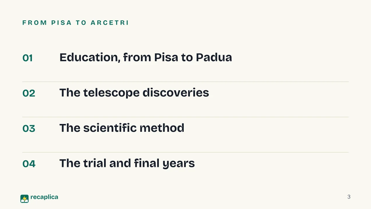 Slide 3 of the presentation on Galileo Galilei: From Pisa to Arcetri