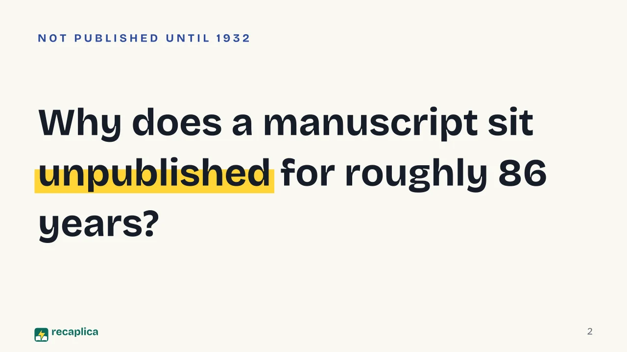 Slide 2 of the presentation on The German Ideology: Why does a manuscript sit unpublished for roughly 86 years?