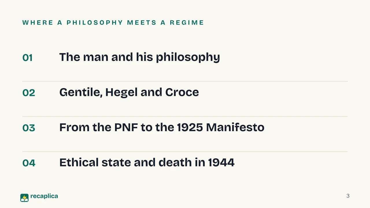 Slide 3 of the presentation on Giovanni Gentile: Where a philosophy meets a regime