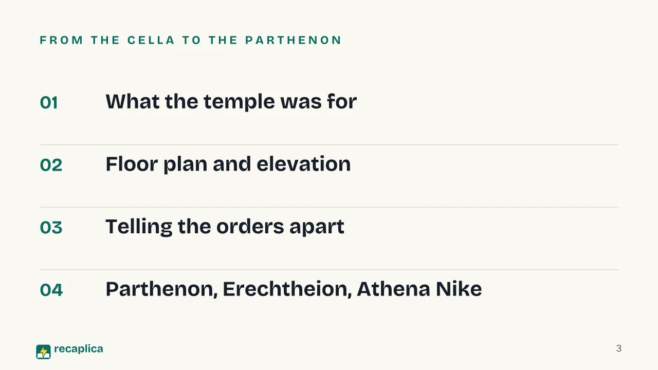 Slide 3 of the presentation on Greek Temple: From the cella to the Parthenon