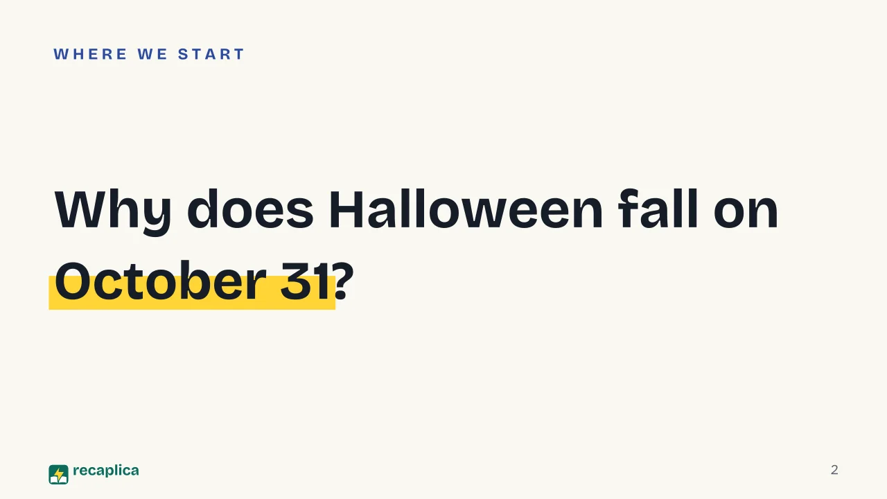 Slide 2 of the presentation on Halloween History: Why does Halloween fall on October 31?
