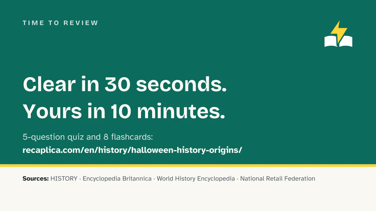 Slide 15 of the presentation on Halloween History: Time to review