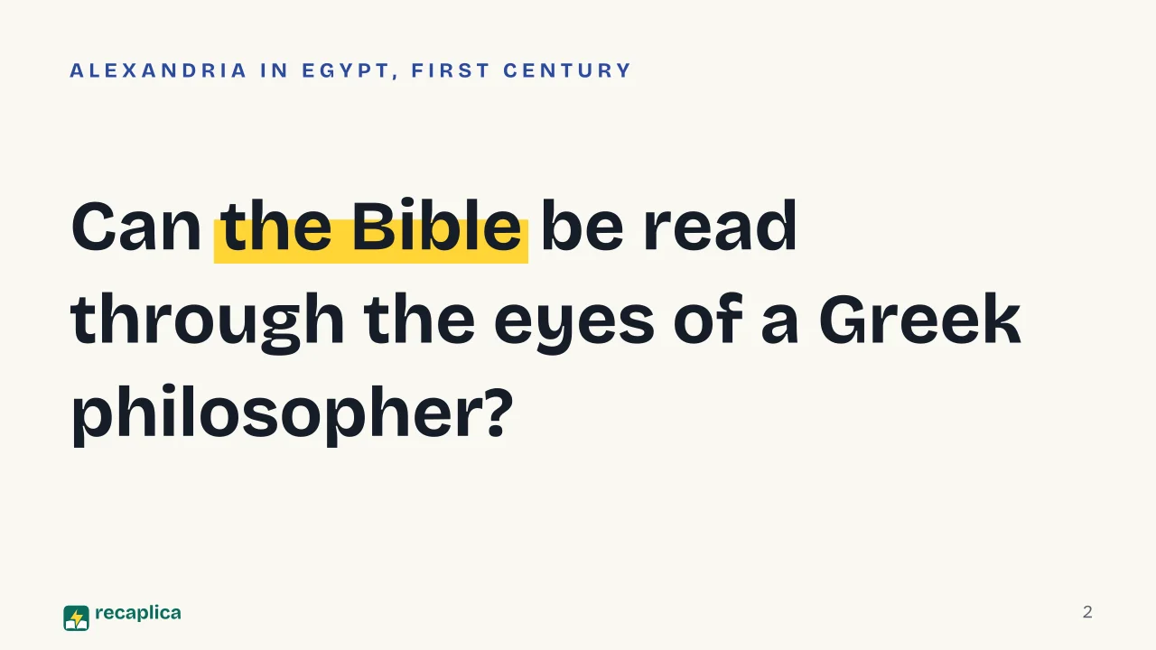Slide 2 of the presentation on Hellenistic Judaism: Can the Bible be read through the eyes of a Greek philosopher?