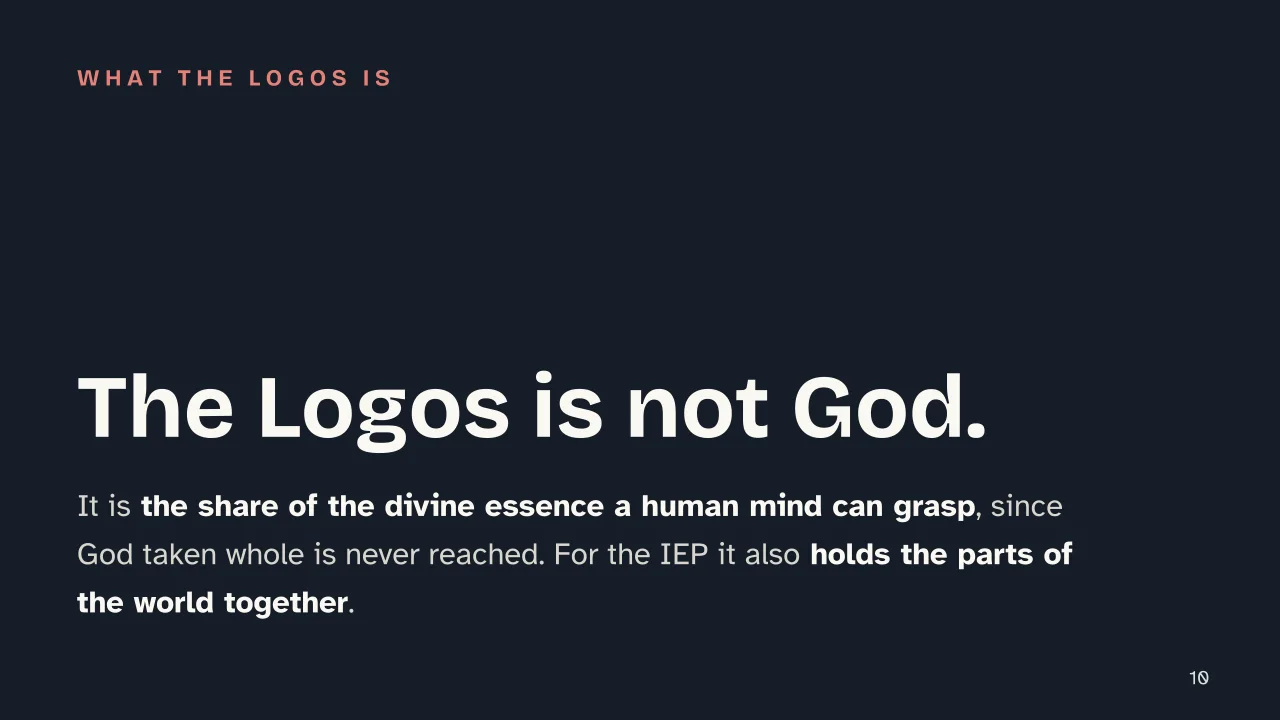 Slide 10 of the presentation on Hellenistic Judaism: The Logos is not God.