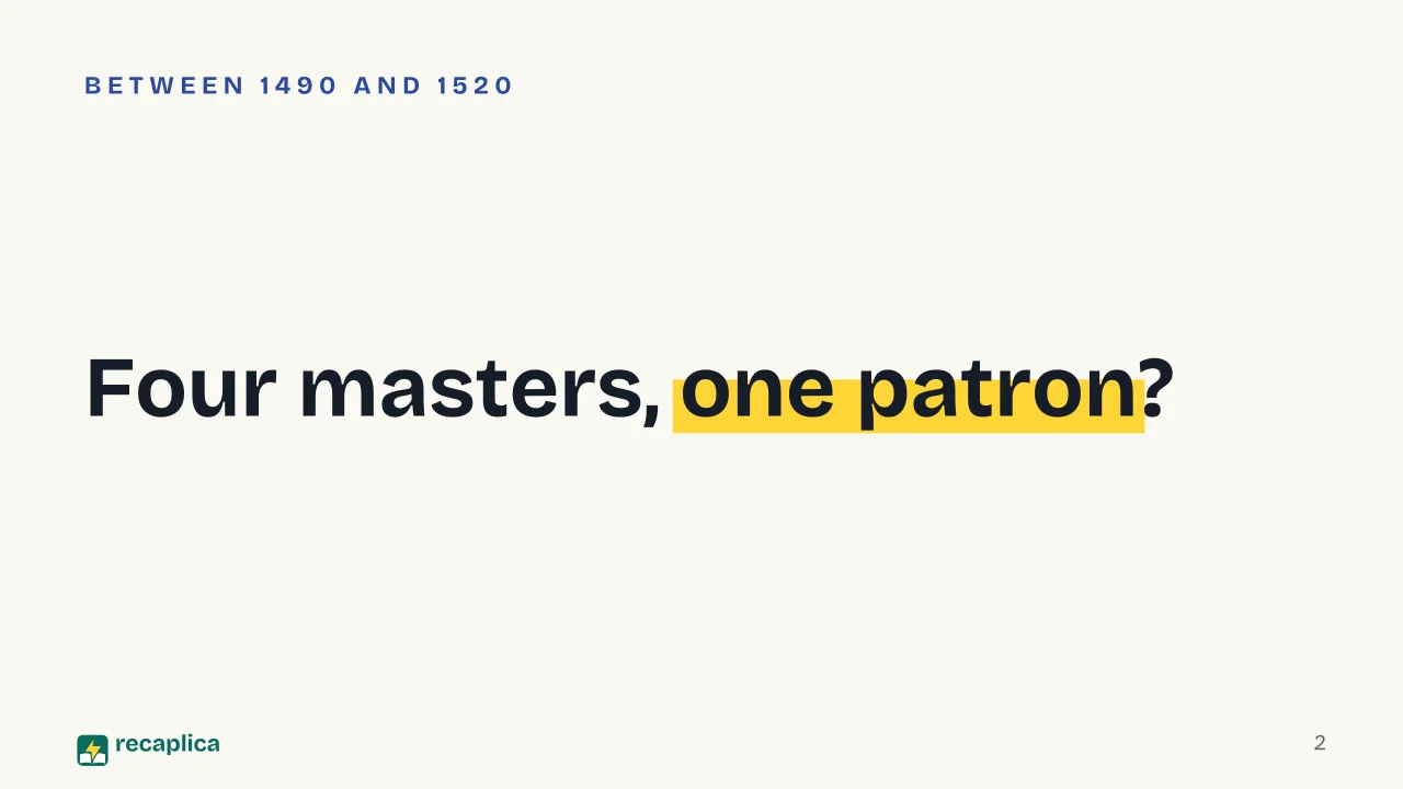 Slide 2 of the presentation on High Renaissance: Four masters, one patron?