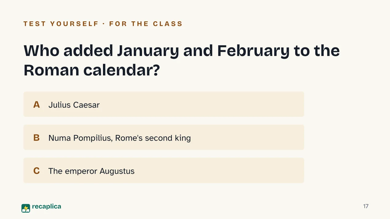 Slide 17 of the presentation on Why September Isn't the Seventh Month: Who added January and February to the Roman calendar?