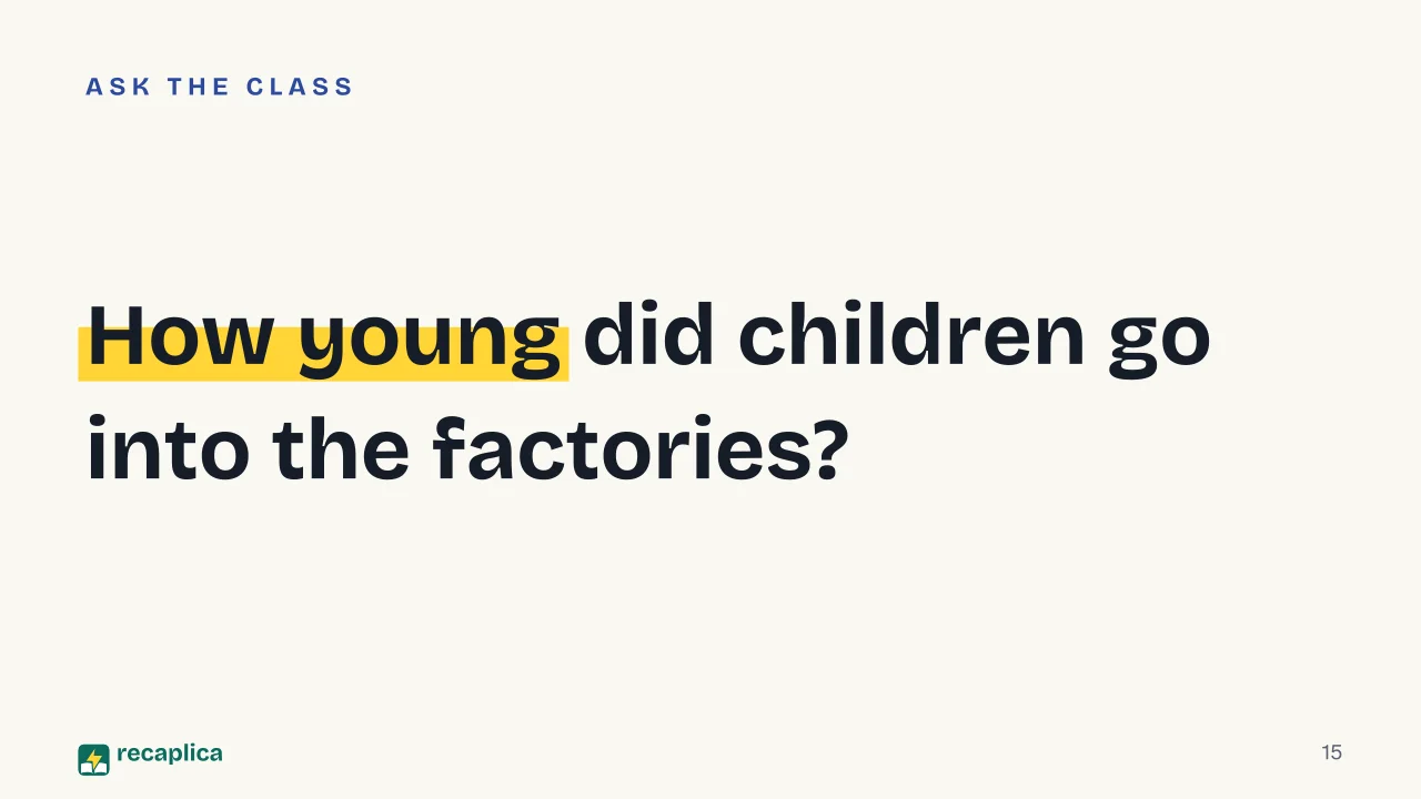 Slide 15 of the presentation on Industrial Revolution: How young did children go into the factories?