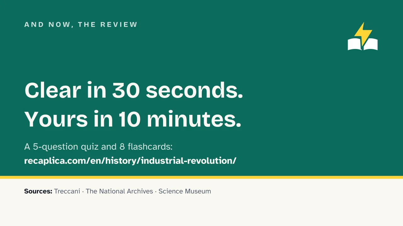 Slide 19 of the presentation on Industrial Revolution: And now, the review