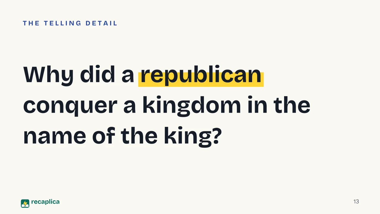 Slide 13 of the presentation on Italian Unification (Risorgimento): Why did a republican conquer a kingdom in the name of the king?
