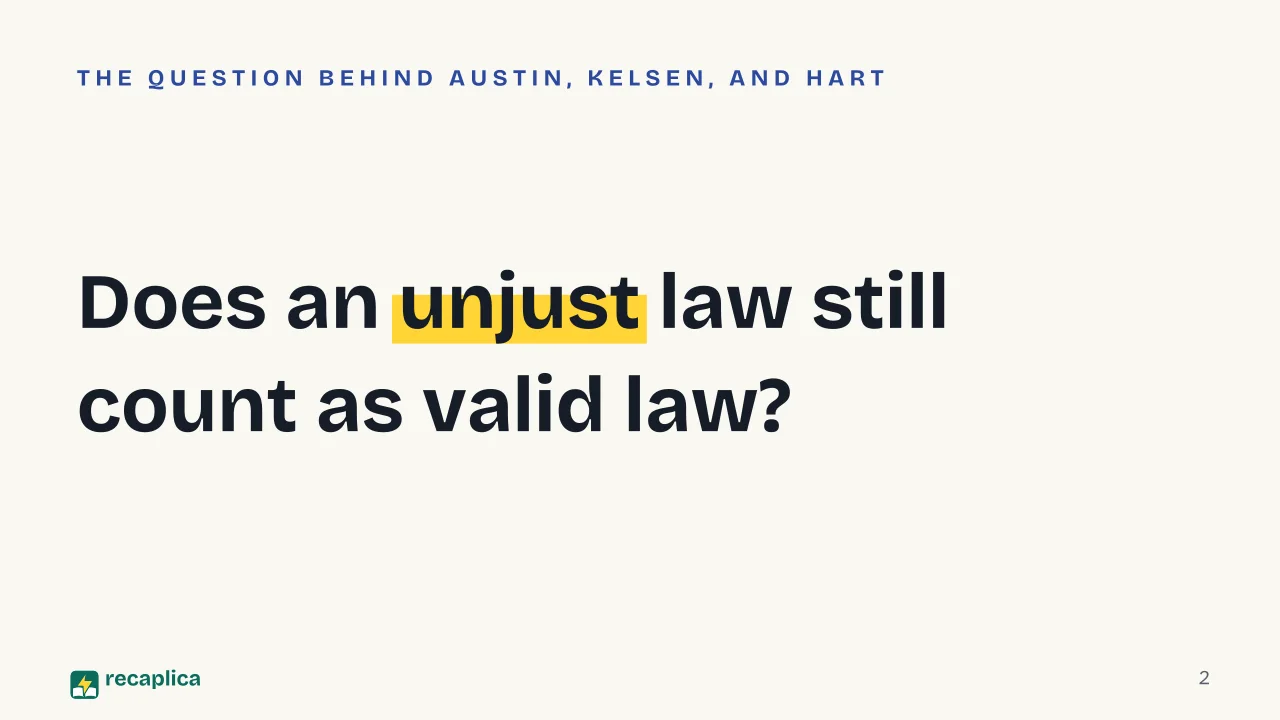 Slide 2 of the presentation on Legal Positivism: Does an unjust law still count as valid law?