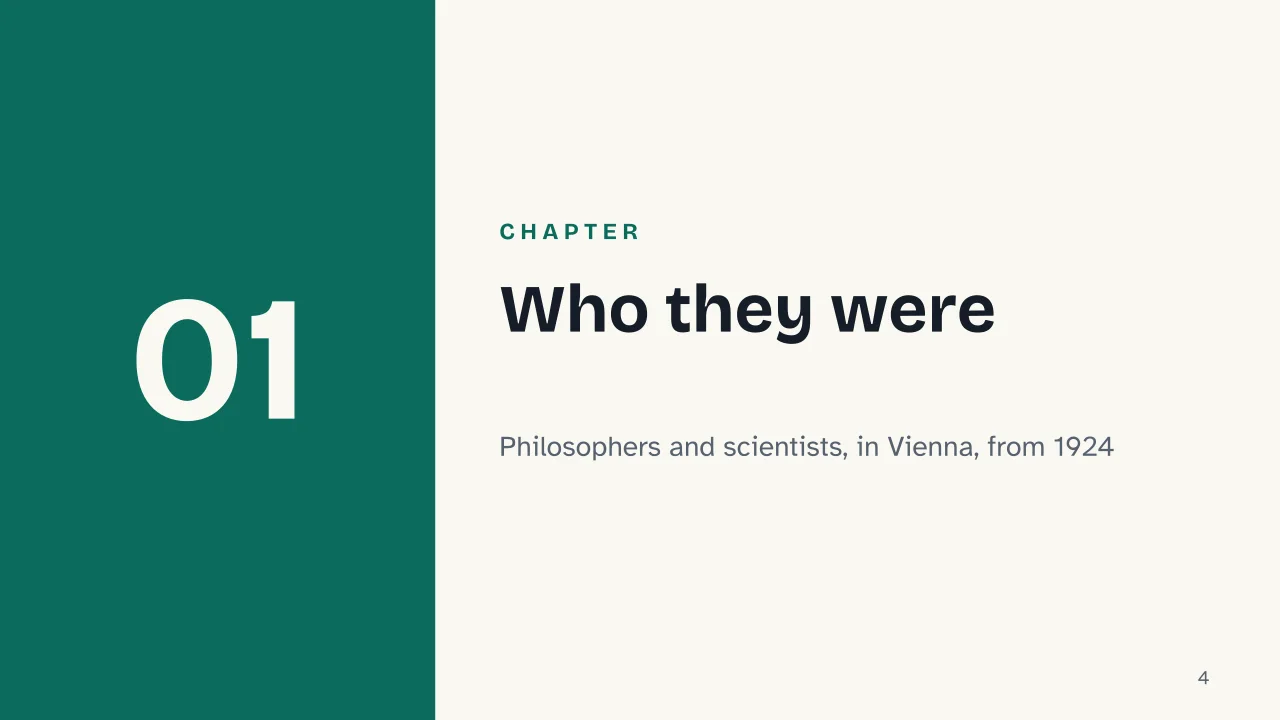 Slide 4 of the presentation on Logical Positivism: Chapter 01: Who they were