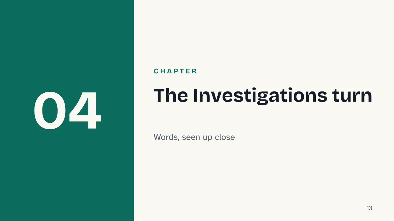 Slide 13 of the presentation on Wittgenstein and Analytic Philosophy: Chapter 04: The Investigations turn
