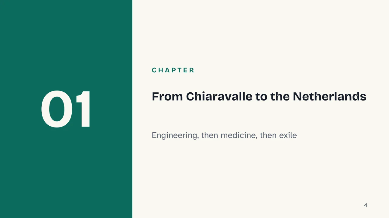 Slide 4 of the presentation on Maria Montessori and the Montessori Method: Chapter 01: From Chiaravalle to the Netherlands