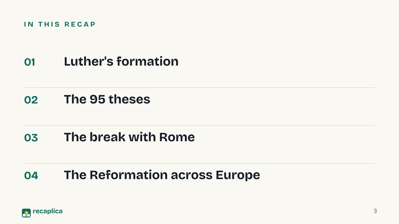 Slide 3 of the presentation on Martin Luther and the Protestant Reformation: In this Recap