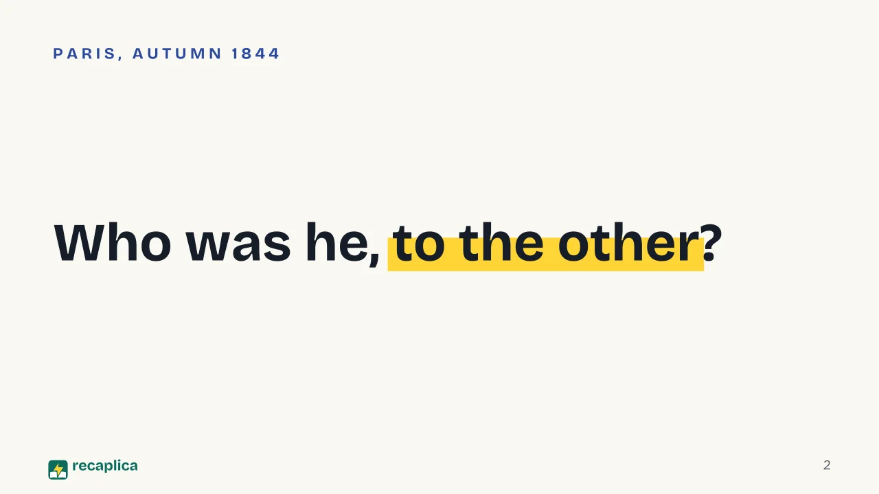 Slide 2 of the presentation on Marx and Engels: Who was he, to the other?
