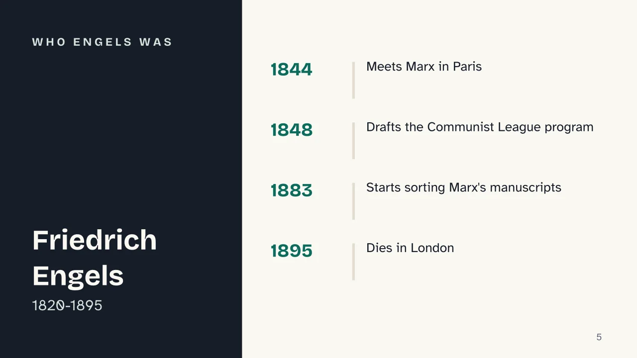 Slide 5 of the presentation on Marx and Engels: Who Engels was