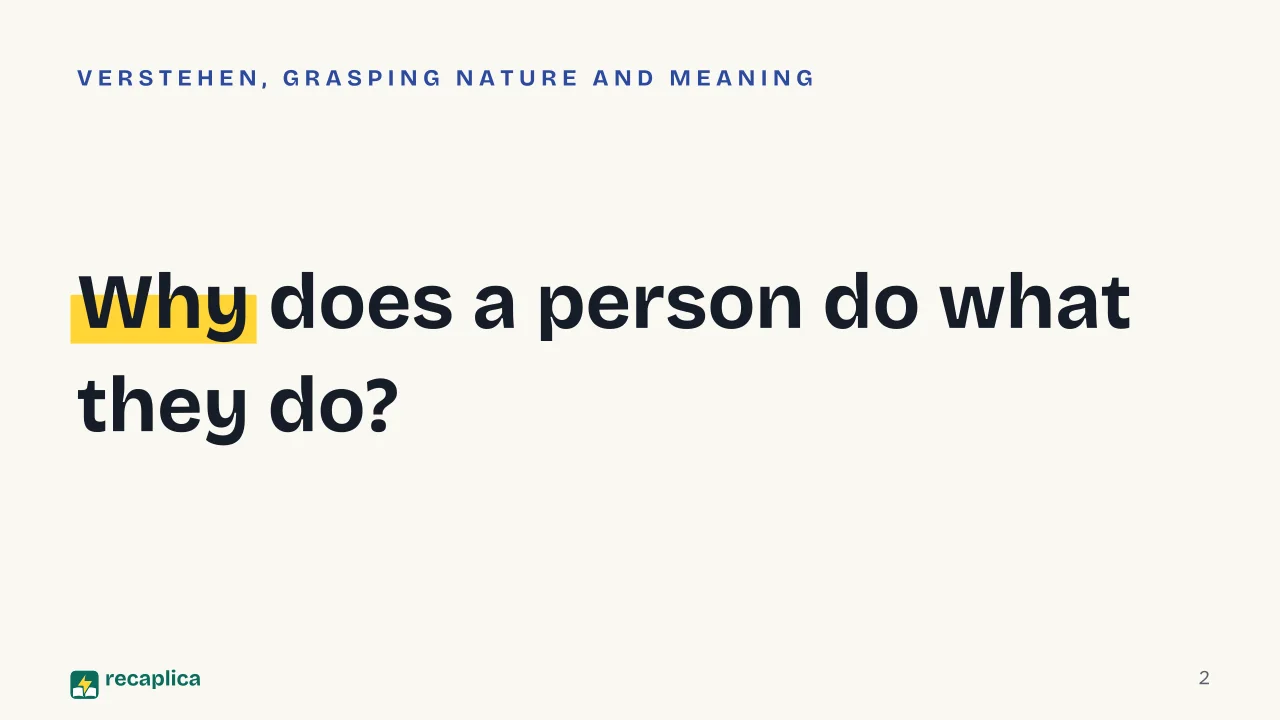 Slide 2 of the presentation on Max Weber: Why does a person do what they do?
