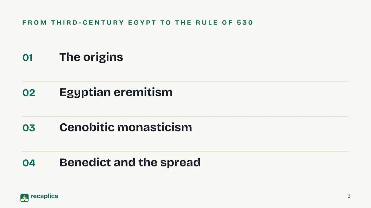 Slide 3 of the presentation on Monasticism: From third-century Egypt to the Rule of 530