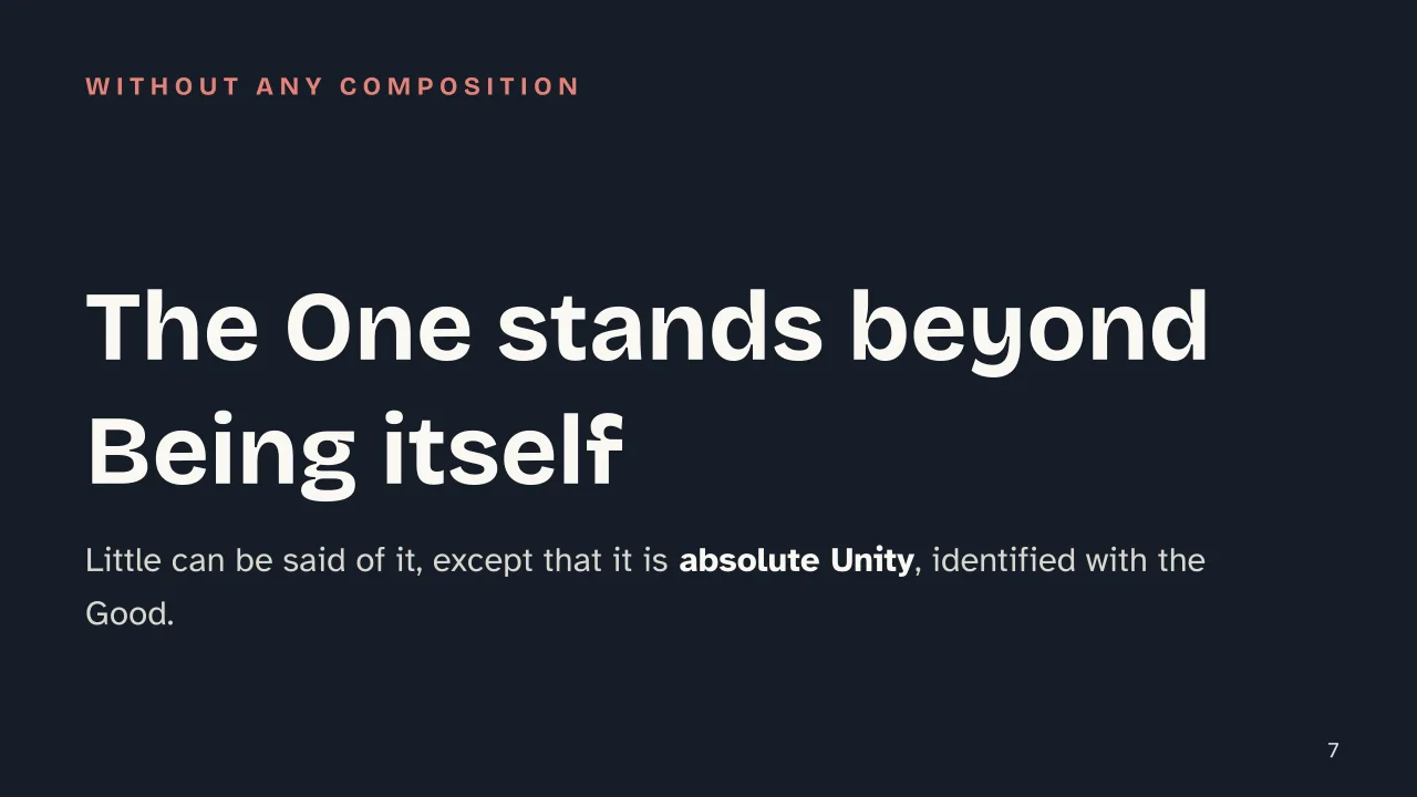 Slide 7 of the presentation on Neoplatonism: The One stands beyond Being itself