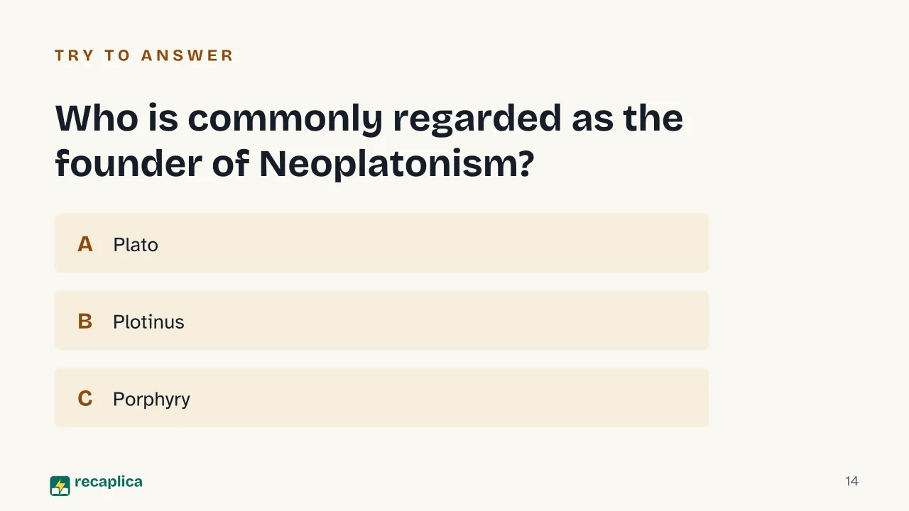 Slide 14 of the presentation on Neoplatonism: Who is commonly regarded as the founder of Neoplatonism?