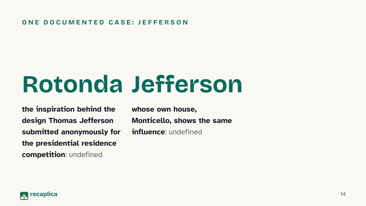 Slide 14 of the presentation on Palladian Architecture: One documented case: Jefferson