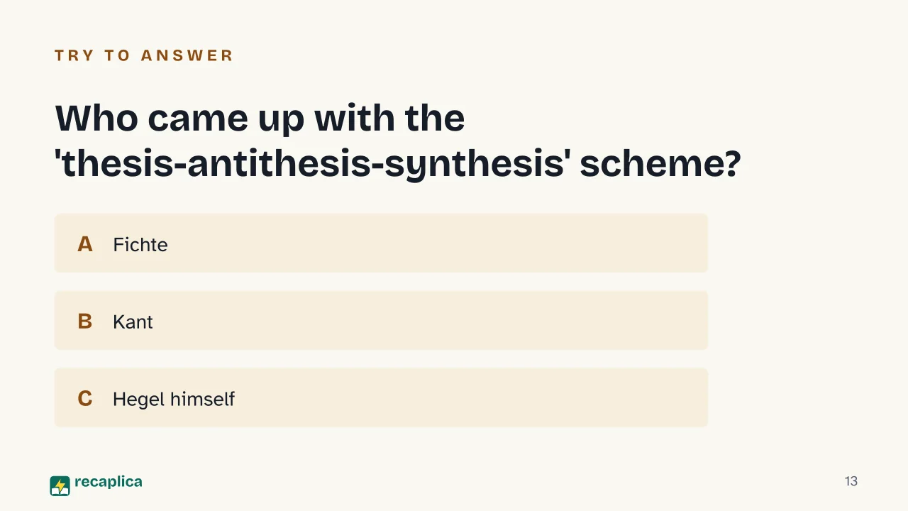 Slide 13 of the presentation on Phenomenology of Spirit: Who came up with the 'thesis-antithesis-synthesis' scheme?