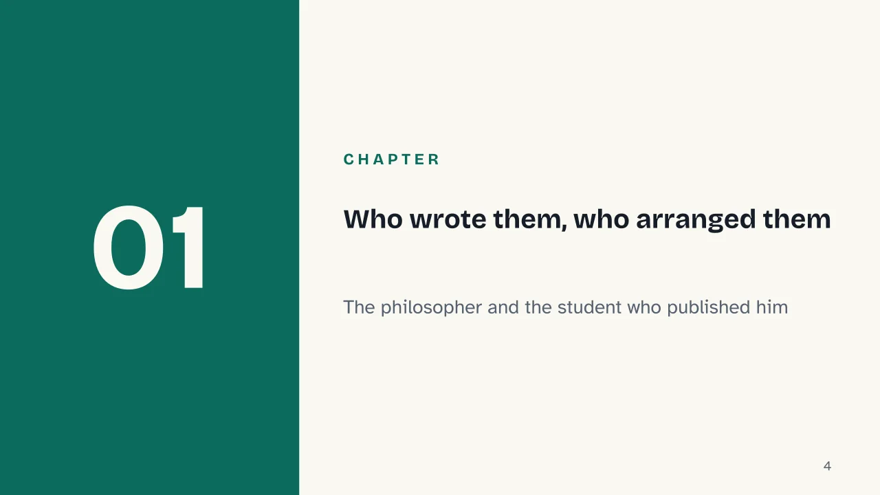 Slide 4 of the presentation on Plotinus' Enneads: Chapter 01: Who wrote them, who arranged them