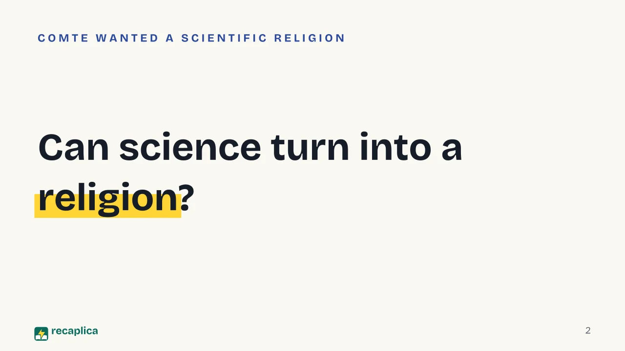 Slide 2 of the presentation on Positivism: Can science turn into a religion?