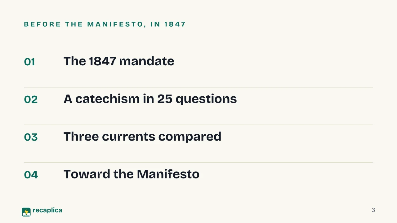 Slide 3 of the presentation on Principles of Communism: Before the Manifesto, in 1847