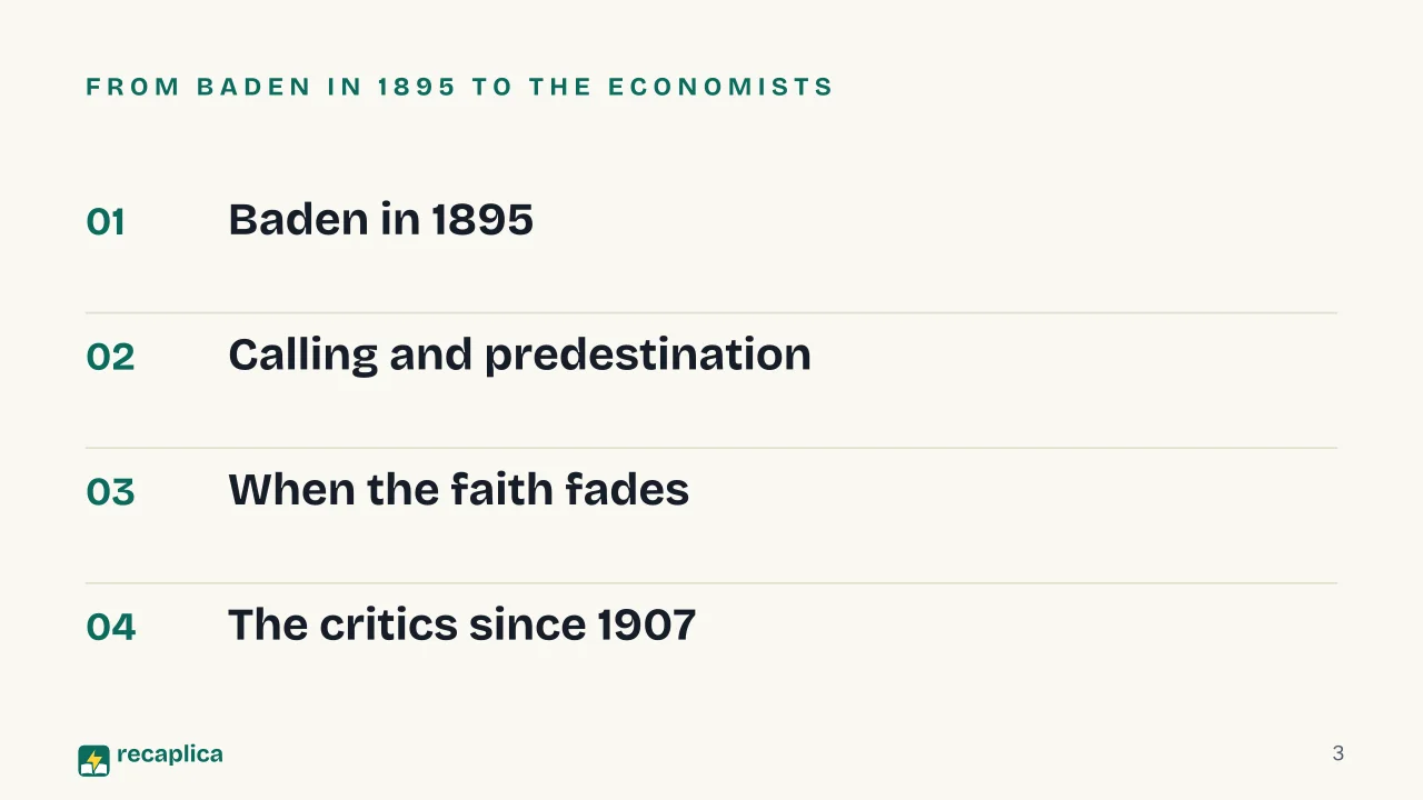 Slide 3 of the presentation on The Protestant Ethic and the Spirit of Capitalism: From Baden in 1895 to the economists